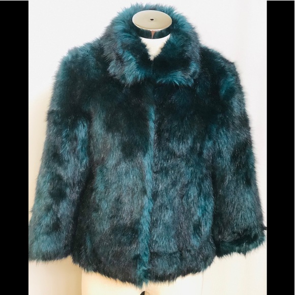 STUNNING TEAL FAUX FUR JACKET - Picture 10 of 15